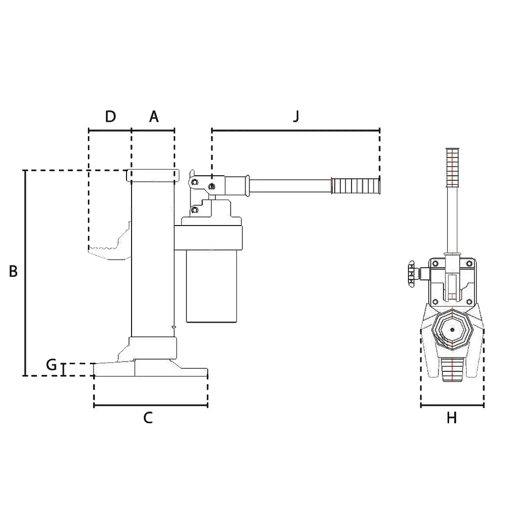 Maßskizze Hydraulikheber HTJ