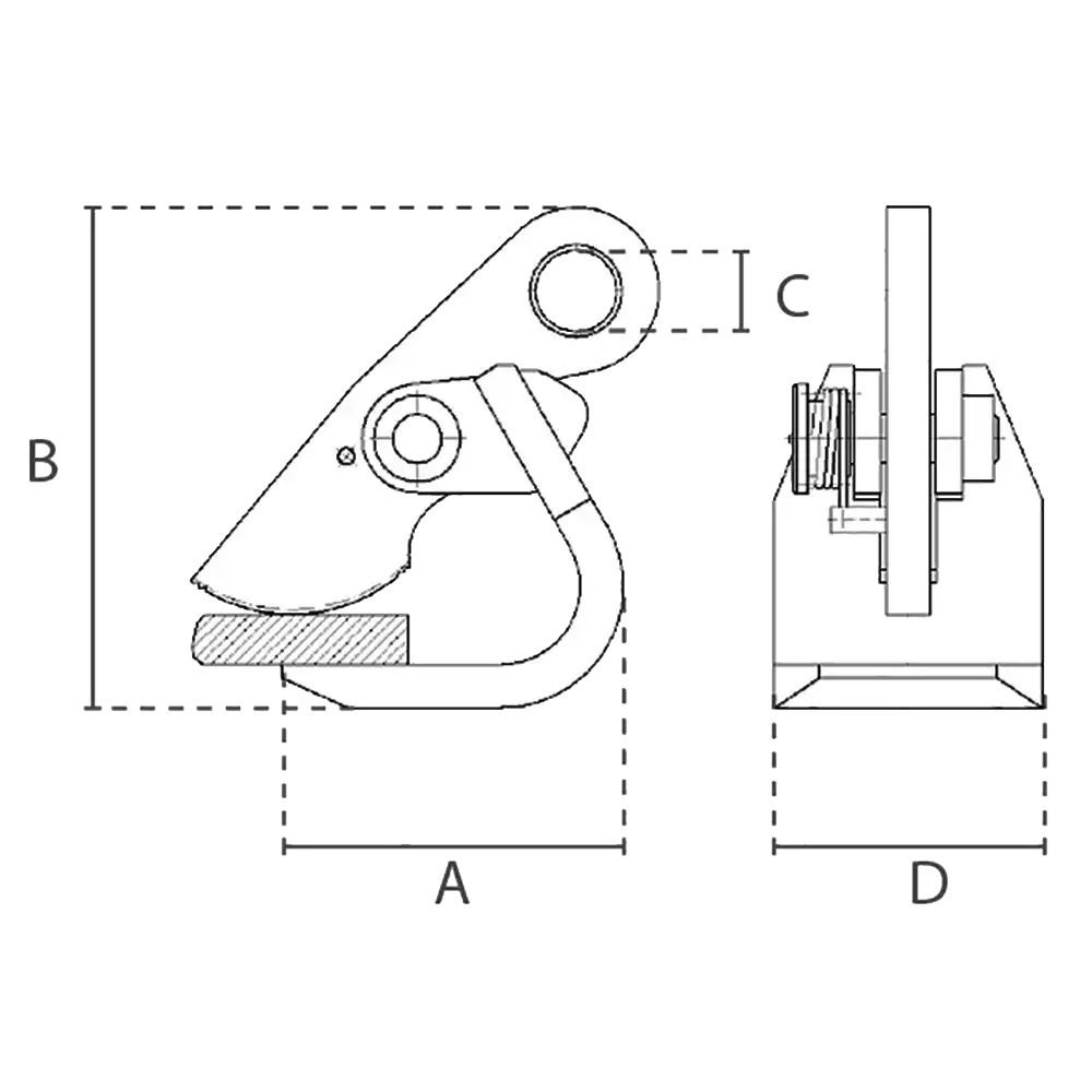 Maßskizze der Horizontal-Hebeklemme DH, Form 1