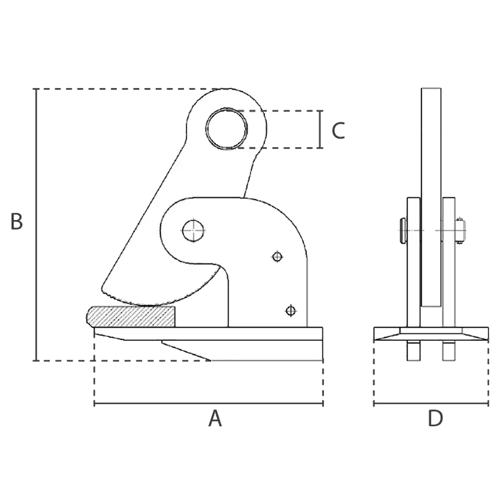 Maßskizze der Horizontal-Hebeklemme DH, Form 2